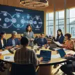 Norwegian civil servants discuss ethical ai framework in a bright oslo government office