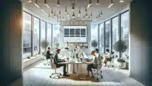 Norwegian office workers collaborating with ai tools in a modern oslo workplace