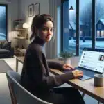 Norwegian woman using an ai chatbot on her laptop for fast customer support